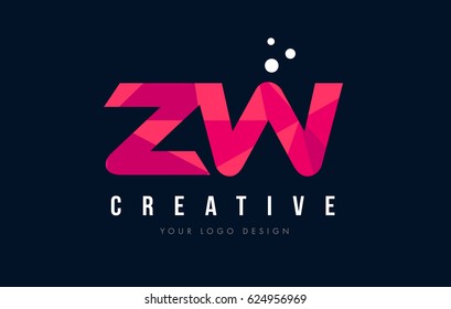 ZW Z W Purple Letter Logo Design with Low Poly Pink Triangles Concept