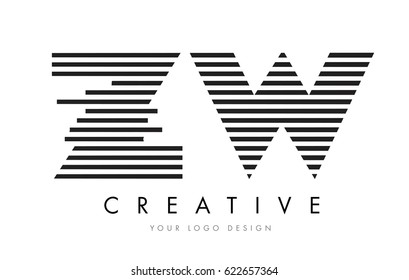 ZW Z W Zebra Letter Logo Design with Black and White Stripes Vector