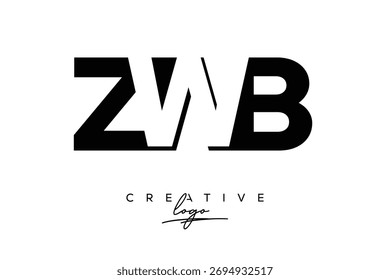 Diseño de logotipo de monograma elegante creativo de ZWB con tipografía moderna audaz con un acento dorado con estilo y fondo de pincelada negro artístico. Este Logotipo De Letra Mínimo Y Creativo.