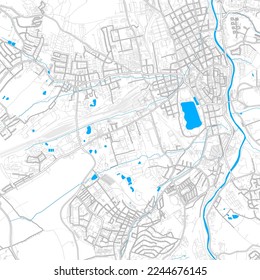 Zwickau, Saxony, Germany high resolution vector map with editable paths. Bright outlines for main roads. Use it for any printed and digital background. Blue shapes and lines for water.