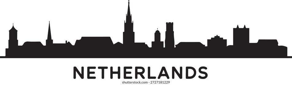 Zwolle Skyline with Netherlands. design Vector black silhouette
