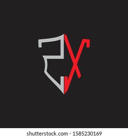 ZX Abstract logo monogram with shield elements isolated on black background