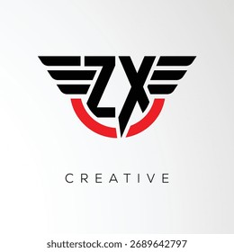 Logotipo de letra ZX Creative Wings com escudo moderno - símbolo poderoso de marca e negócio	