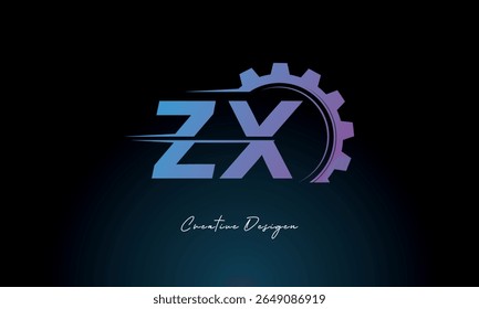 ZX Gear Fusion Logo – Industrial Tech-Inspired Letter mark Futuristic Industrial Letter Mark Design for Technology and Engineering Brands.