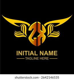 ZX Golden Wing Emblem Logo with elegant gold wings, sleek and modern design. Ideal for branding, creative projects, luxury businesses, or artistic ventures.