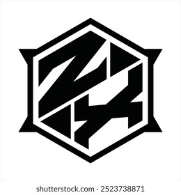 Logotipo del monograma de la forma del escudo del hexágono de ZX con los contornos agudos en el diseño de la Plantilla de los lados