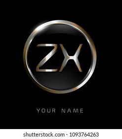 ZX initial letters with circle elegant logo golden silver black background