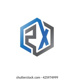 ZX initial letters looping linked hexagon logo black gray blue