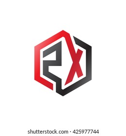 ZX initial letters looping linked hexagon logo red black