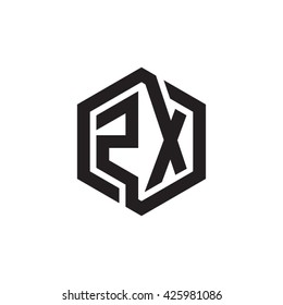 ZX initial letters looping linked hexagon monogram logo