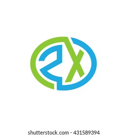 ZX initial letters looping linked ellipse logo blue green
