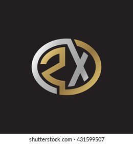 ZX initial letters looping linked ellipse elegant logo golden silver black background