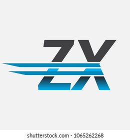 ZX initial logo company name colored black and blue, Simple and Modern Logo Design.