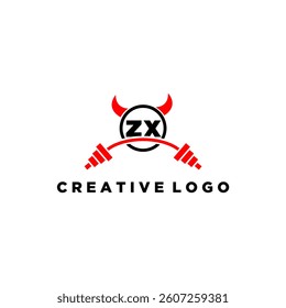ZX initial monogram for fitnes or gym logo with devil style design