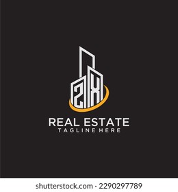 ZX initial monogram logo for real estate with building style