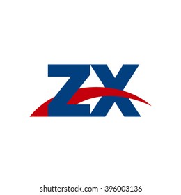 ZX initial overlapping swoosh letter logo blue red