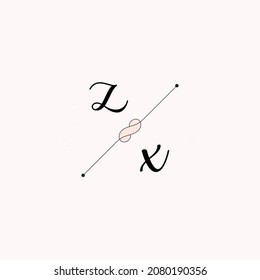 ZX Initials letter alphabet watercolor logo branding set collection, Feminine logotype template in elegant artistic style. Feminine luxury logo design template.