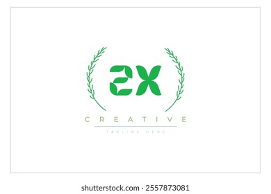 ZX letters eco logo with leaf. Fresh nature and healthy leaf logo design.