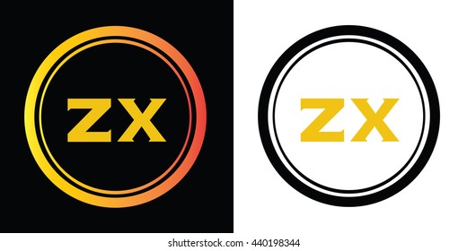 ZX letters icon design template elements in abstract background logo, design identity in circle, alphabet letter