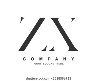 ZX logo design. Initial letter z and x serif font style. Creative classic company name typography. Trendy logotype or identity. Vector illustration.