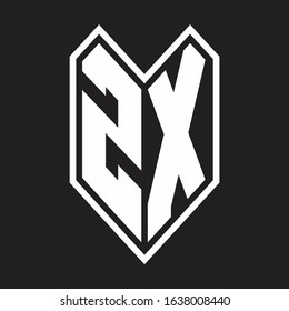 ZX Logo monogram with emblem line style isolated on black background