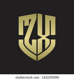 ZX Logo monogram with emblem shield shape design isolated gold colors on black background