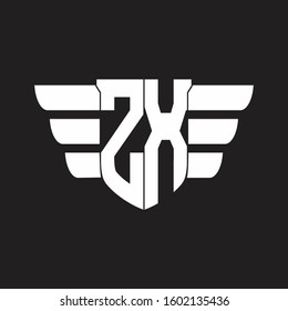 ZX Logo monogram with emblem and wings element design template