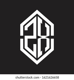 ZX Logo monogram with hexagon shape and outline slice style with black and white