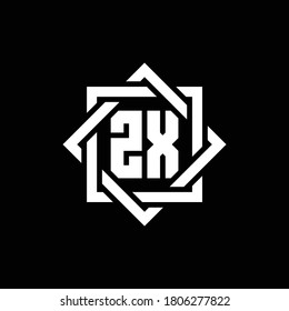 ZX monogram logo with abstract square around design template
