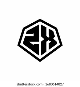 ZX monogram logo with hexagon shape and line rounded style design template isolated on white background