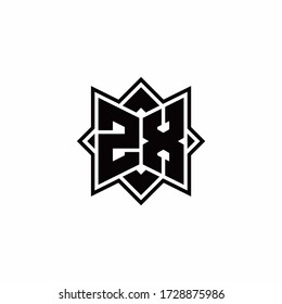 ZX monogram logo with square rotate style outline design template