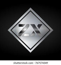 ZX Monogram, Silver Logo, Metal Logo, Luxury, Elegant, Abstract, square