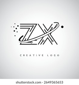 Logotipo de Monograma de Órbita ZX - Marca de Letra Mínima Futurista com Linha de Arte Circular, Pontos Inspirados na Tecnologia e Conceito de Movimento Espacial para Identidade de Marca Moderna