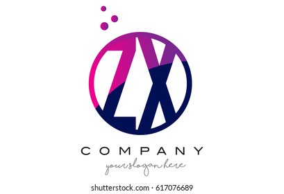 ZX Z X Circle Letter Logo Design with Purple Magenta Dots Bubbles Vector Illustration