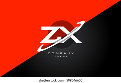 zx z x  red black white technology swoosh alphabet company letter logo design vector icon template 