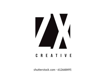 ZX Z X White Letter Logo Design with Black Square Vector Illustration Template.