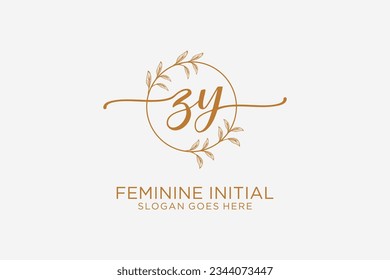 ZY beauty monogram and elegant logo design handwriting logo of initial signature, wedding, fashion, floral and botanical with creative template.