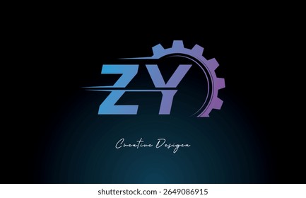 Logotipo de fusão da engrenagem ZY - Industrial Tech-Inspired carta marca Futuristic Industrial carta Mark Design para marcas de tecnologia e engenharia.