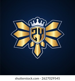 ZY initial letters monogram logo for gaming with shield and eagle wing