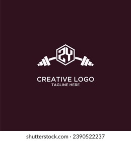 ZY initial monogram for fitnes or gym logo with creative shield and barbell design