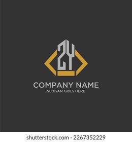 ZY initial monogram logo for real estate with building style