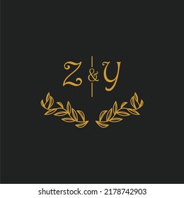 ZY initial monogram wedding with creative leaf line