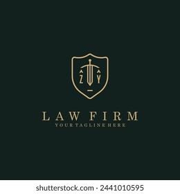 ZY initials sword and shield logo design logo vector stock image