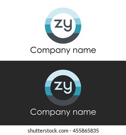 ZY letter circle shape icon logo white blue