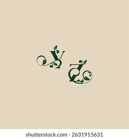 ZY letter concept of elegant beautifull wedding organic logo with monogram and leaf