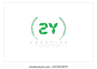 ZY letters eco logo with leaf. Fresh nature and healthy leaf logo design.