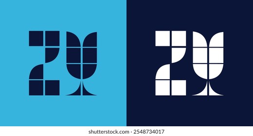 Design de logotipo ZY com forma de azulejo. Design de ilustração vetorial minimalista e moderno adequado para negócios ou marca