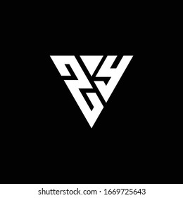 ZY Logo letter monogram with triangle shape design template isolated on black background