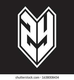 ZY Logo monogram with emblem line style isolated on black background