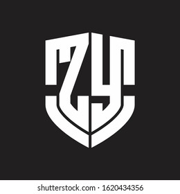 ZY Logo monogram with emblem shield shape design isolated on black background
